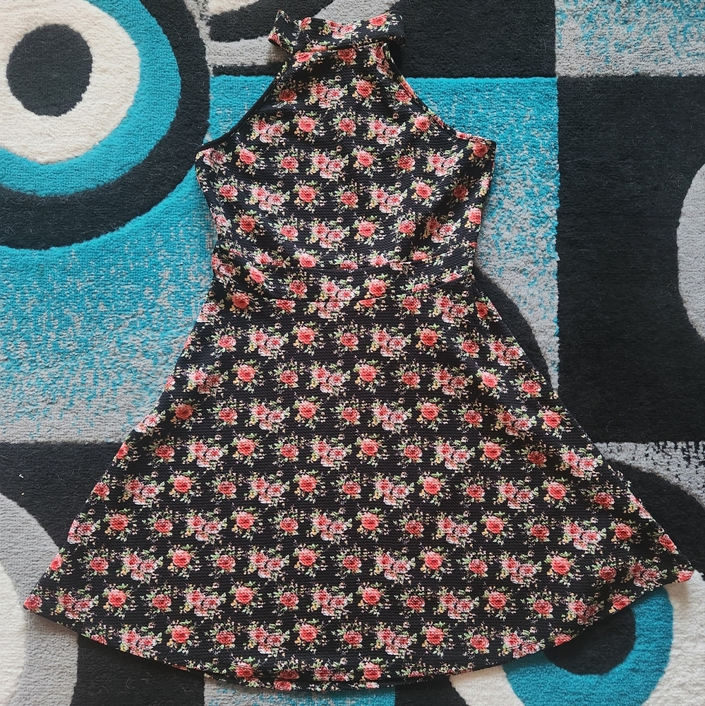 Black Floral High Neck Dress